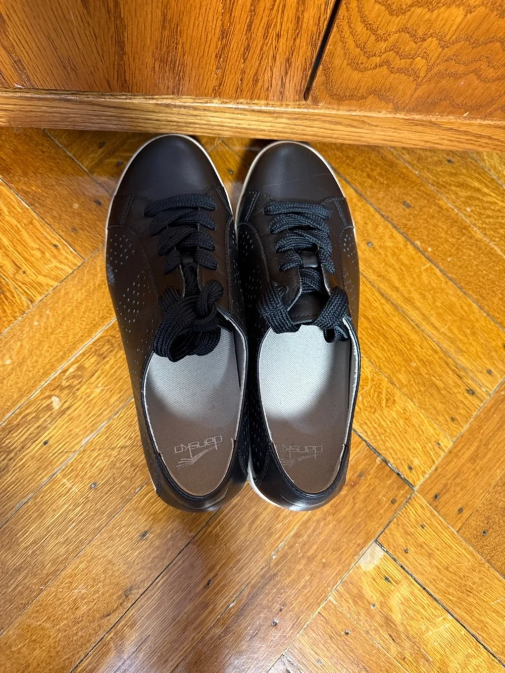 Women’s Black Perforated Lace-Up Sneakers with White Sole